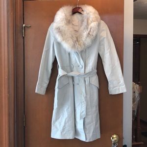 Leather (maybe faux) trench with fur collar
